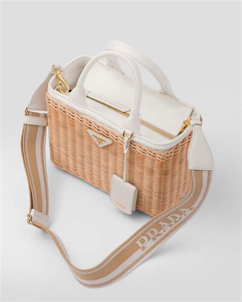 prada wicker and canvas tote white|prada tote bag.